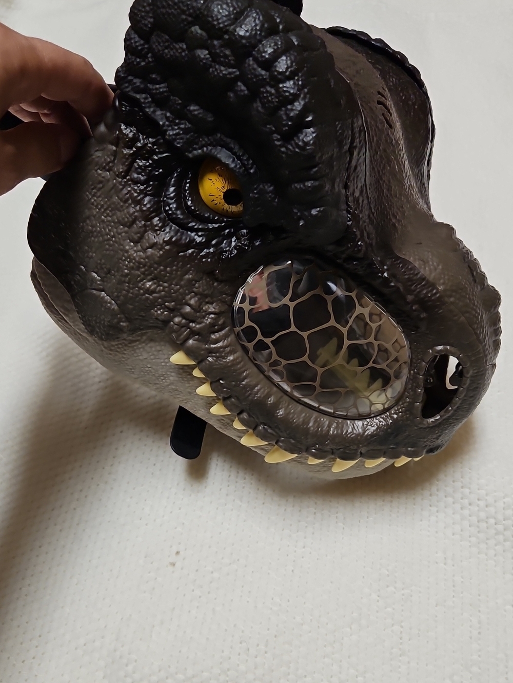 Realistic Dark Brown Reptile Head Mask with Yellow Eye
